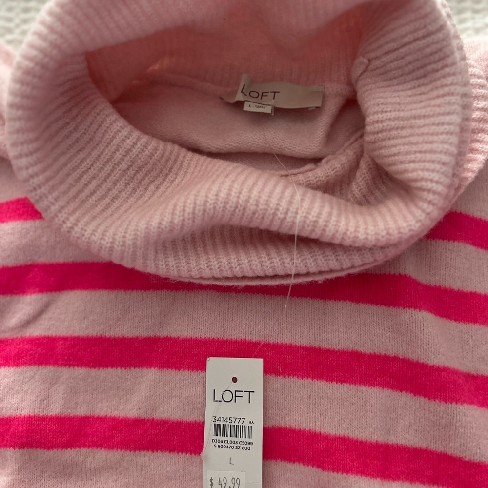 Striped Pink Turtleneck Sweater - Picture 4 of 6
